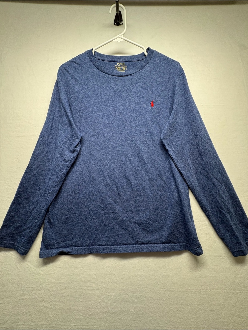 Polo by Ralph Lauren Long-Sleeve Crewneck T-Shirt in Heather Blue with Red Pony